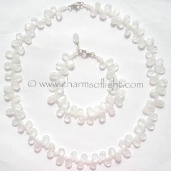 Rainbow Moonstone & Crystal Necklace & Bracelet Set